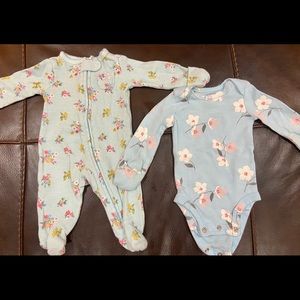 Baby girl onesies. Worn once. With mittens.